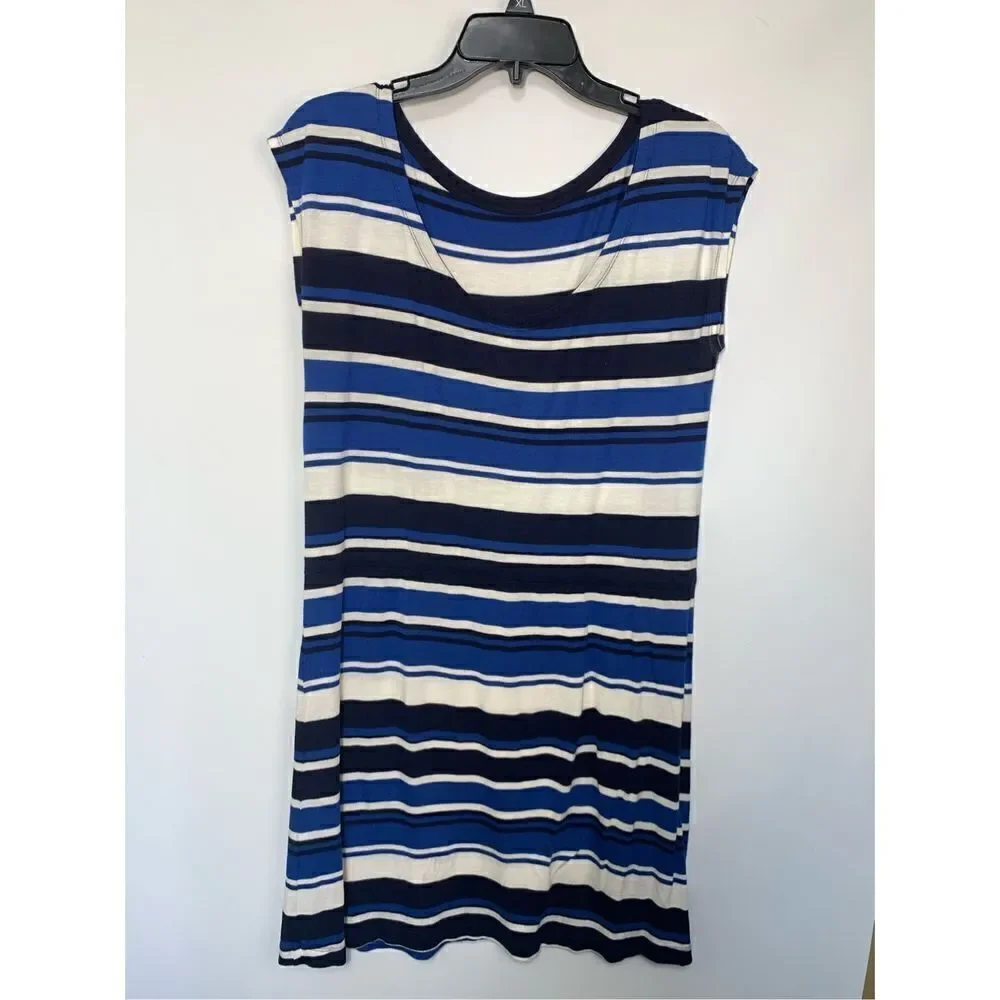 Gap capped sleeve striped dress size small 100% rayon